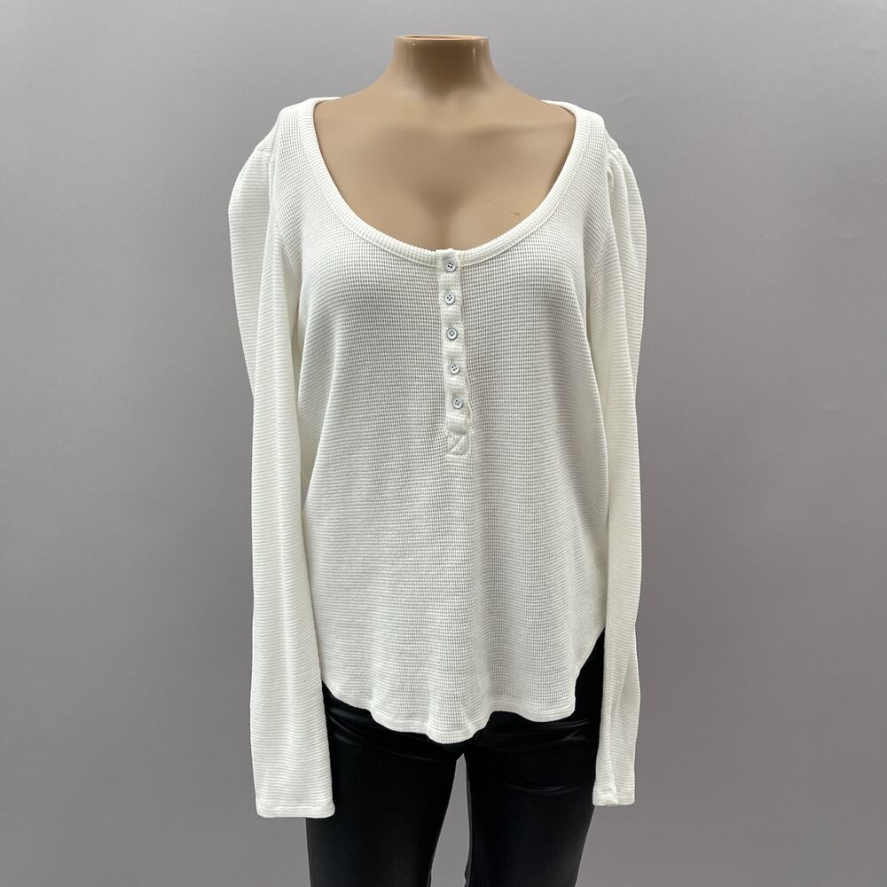 Paige Daniella Long Puff Sleeve Henley Top Ivory White Women's Size Small - Picture 4 of 13